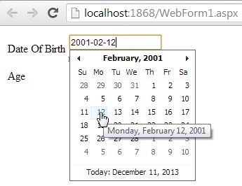 calculating age when dob entered manually